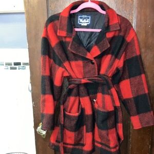 THE WOOLRICH WOMAN VINTAGE WOOL BUFFALO PLAID BELTED LONG COAT W LINING